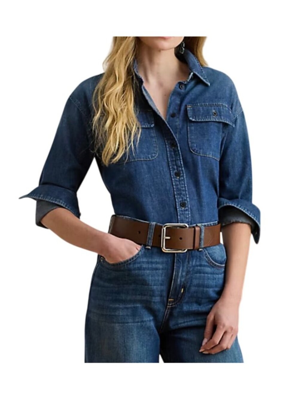 NWT Lauren Ralph Lauren Indigo Denim Button-Up Shirt L MSRP $135